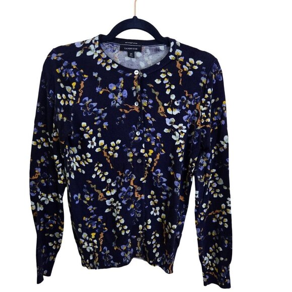 J. Jill Navy Floral Supima Cotton Dark Academia Cardigan Sweater Size XS - Picture 1 of 4